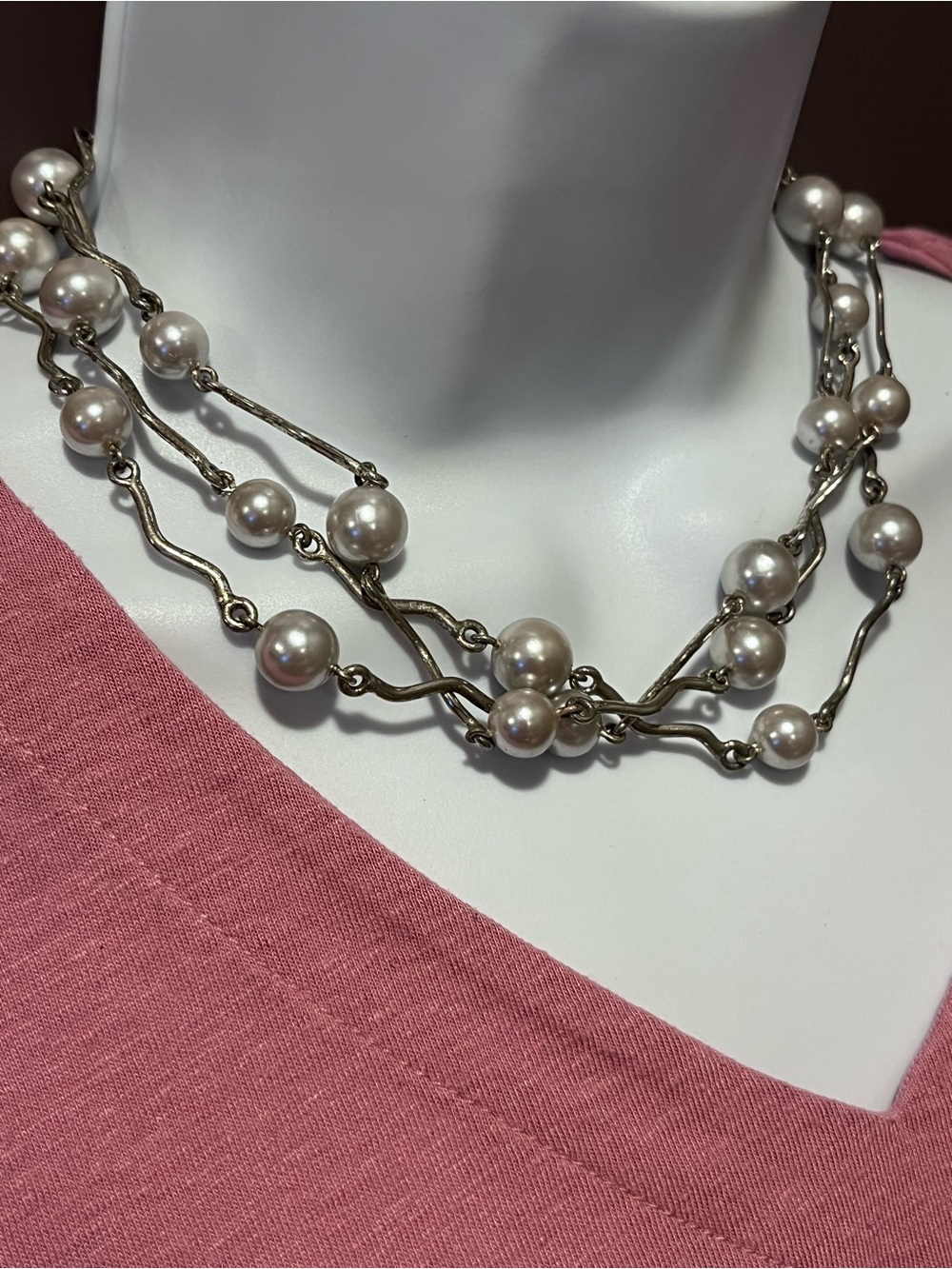 Kinetic Pearl Multi-Strand Necklace in White Pearls